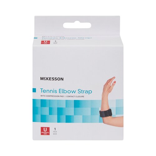 MON1159089EA - McKesson - Elbow Support Strap, One Size Fits Most, Hook and Loop with D Ring, Tennis/Golf, Left or Right Elbow, Up to 18" Circumference, Black