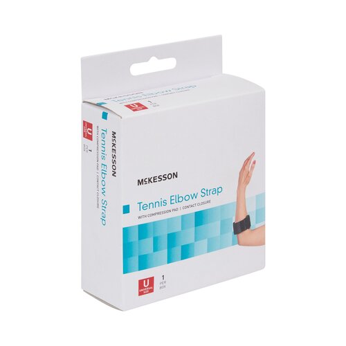 MON1159089EA - McKesson - Elbow Support Strap, One Size Fits Most, Hook and Loop with D Ring, Tennis/Golf, Left or Right Elbow, Up to 18" Circumference, Black