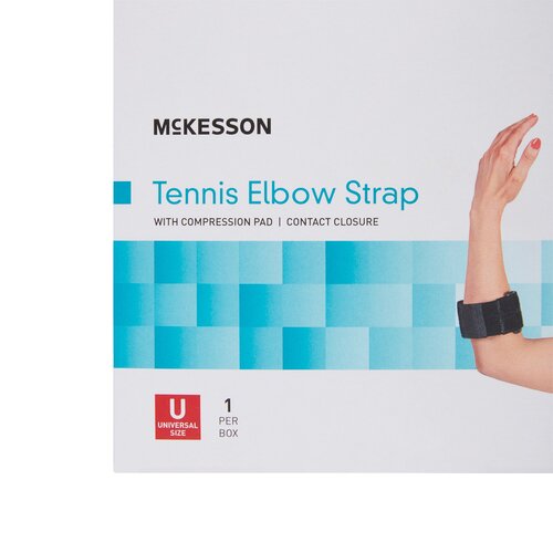 MON1159089EA - McKesson - Elbow Support Strap, One Size Fits Most, Hook and Loop with D Ring, Tennis/Golf, Left or Right Elbow, Up to 18" Circumference, Black