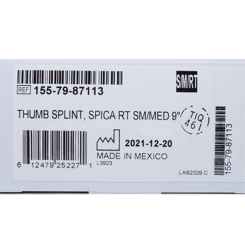 MON1159132EA - McKesson - McKesson Thumb Splint Adult Small / Medium Hook and Loop Strap Closure Right Hand Blue / Gray, 1/EA