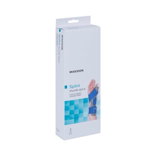 MON1159132EA - McKesson - McKesson Thumb Splint Adult Small / Medium Hook and Loop Strap Closure Right Hand Blue / Gray, 1/EA