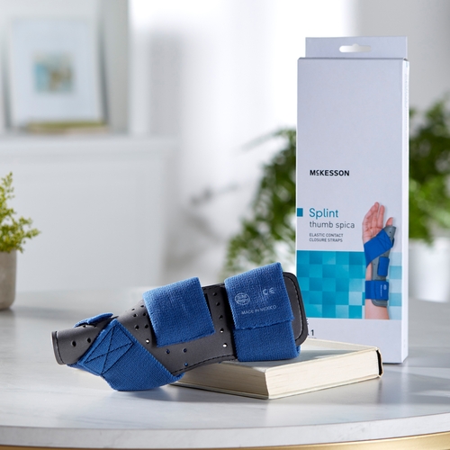 MON1159132EA - McKesson - McKesson Thumb Splint Adult Small / Medium Hook and Loop Strap Closure Right Hand Blue / Gray, 1/EA