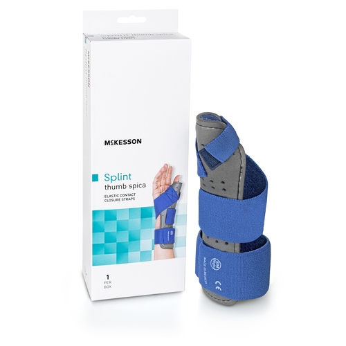 MON1159134EA - McKesson - McKesson Thumb Splint Adult Large / X-Large Hook and Loop Strap Closure Right Hand Blue / Gray, 1/EA