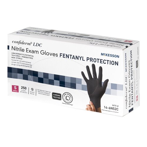 MON1159333CS - McKesson - McKesson Exam Glove Confiderm&reg; LDC Small NonSterile Nitrile Standard Cuff Length Fully Textured Black Chemo Tested / Fentanyl Tested