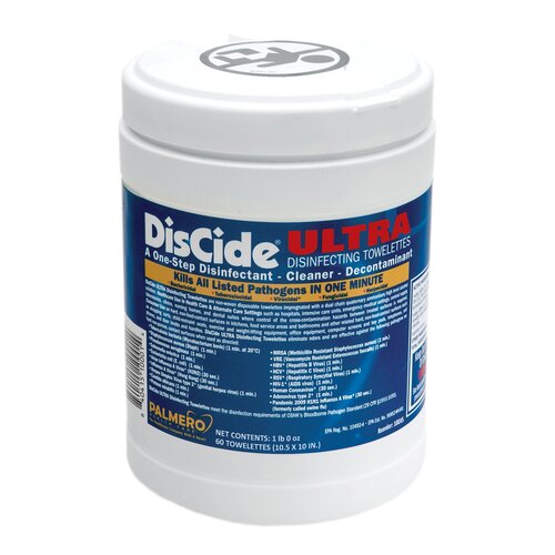 MON1159344CN - Palmero - DisCide&reg; Ultra Surface Disinfectant Cleaner Premoistened Quaternary Based Manual Pull Wipe 60 Count Canister Herbal Scent NonSterile