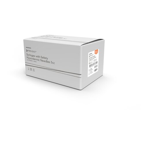 MON1159365CS - McKesson - McKesson Safety Hypodermic Syringe with Needle Prevent&reg; 3 mL 1-1/2 Inch 22 Gauge Hinged Safety Needle Ultra Thin Wall, 400/CS