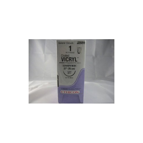 MON116271BX - J & J Healthcare Systems - Absorbable Suture with Needle Coated Vicryl&trade; Polyglactin 910 CP-1 1/2 Circle Reverse Cutting Needle Size 1 Braided