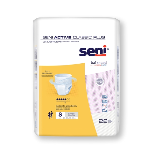 Seni® Active Classic Plus - Adult, Small, Unisex, Moderate Absorbent  Underwear, Pull On with Tear Away Seams, Disposable, 22 EA/PK - TZMO  S-SM22-AC2 PK - Betty Mills