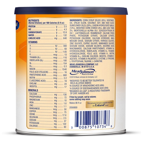 MON1167072CS - Mead Johnson Nutrition - Toddler Formula Enfamil&reg; Nutramigen&trade; with Enflora LGG&reg; Unflavored 12.6 oz. Can Powder, 6/CS