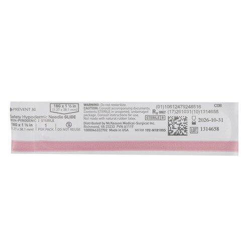 MON1168032CS - McKesson - McKesson Hypodermic Needle Prevent SG Sliding Safety Needle 18 Gauge 1-1/2 Inch Length, 1/EA, 50/BX, 10BX/CS