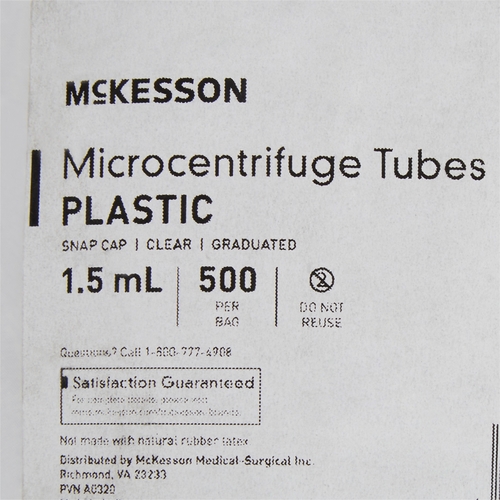 MON1169386BG - McKesson - McKesson Microcentrifuge Tube Conical Bottom Plain 1.5 mL Without Color Coding Snap Cap Polypropylene Tube, 500/BG