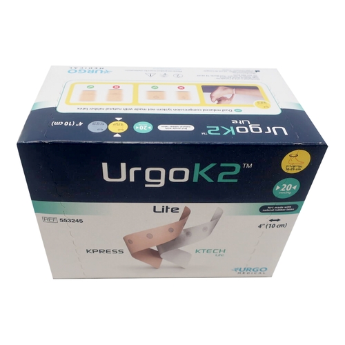 MON1170200EA - Urgo Medical North America - Urgo Medical North America 2 Layer Compression Bandage System URGOK2 Lite 4 X 7-1/8 to 9-3/4 Inch Self-Adherent Closure Tan / White / Pink NonSterile Regular 20 mmHg