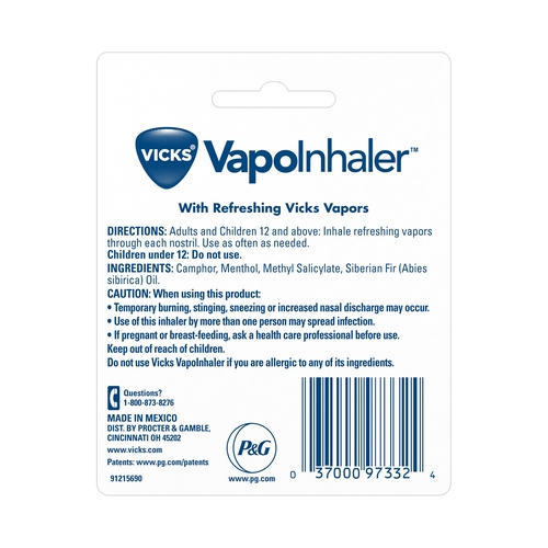 MON1173708EA - Procter & Gamble - Cold and Cough Relief Vicks&reg; VapoInhaler&trade; Inhalant Stick 0.2 mL