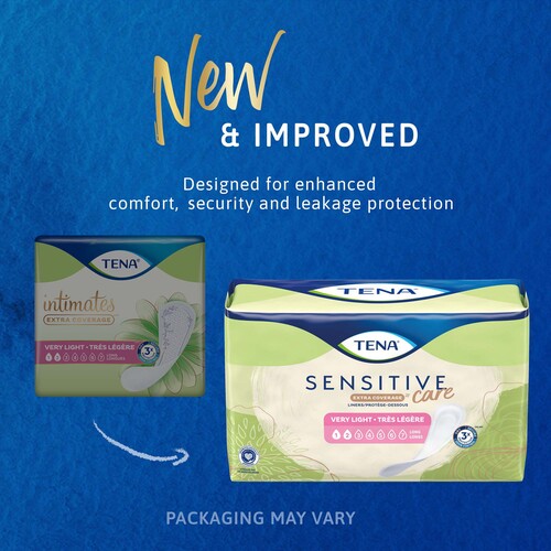 MON1179008CS - Essity - Essity TENA Sensitive Care™ Bladder Control Pad, Extra Coverage, 9 Inch Length, Light Absorbency, Dry-Fast Core™, One Size Fits Most, 200 EA/CS