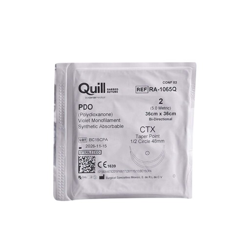 MON1179592BX - Surgical Specialties - Surgical Specialties Absorbable Suture with Needle Quill Knotless Tissue-Closure Device PDO (Polydioxanone) 1/2 Circle Taper Point Needle Size 2 Barbed Monofilament