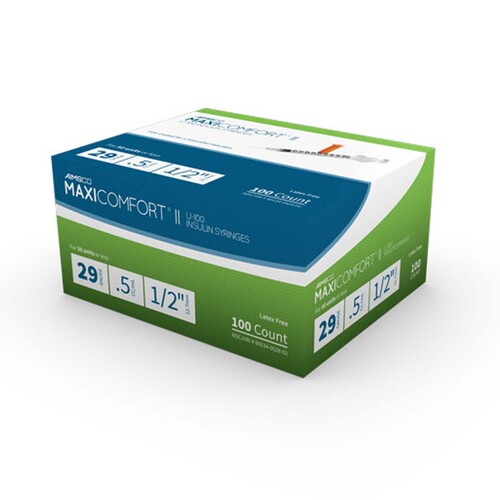 MON1182681BX - MHC Medical - Standard Insulin Syringe with Needle AIMSCO&reg; 0.5 mL 1/2 Inch 29 Gauge NonSafety Ultra Thin Wall