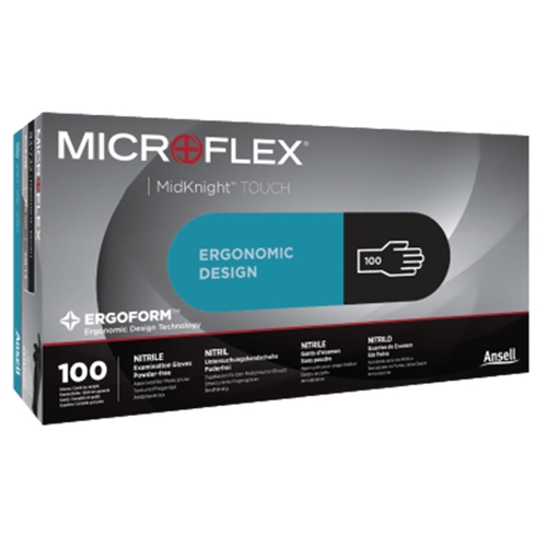 MON1182923CS - Microflex Medical - Microflex Medical Exam Glove MICROFLEX MidKnight Touch 93-734 Medium NonSterile Nitrile Standard Cuff Length Textured Fingertips Black Chemo Tested, 1000/CS