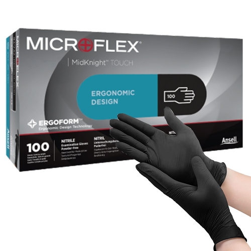 MON1182923CS - Microflex Medical - Microflex Medical Exam Glove MICROFLEX MidKnight Touch 93-734 Medium NonSterile Nitrile Standard Cuff Length Textured Fingertips Black Chemo Tested, 1000/CS