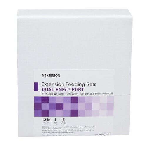 MON1183126BX - McKesson - McKesson Enteral Feeding Extension Set 12 Inch, Enfit, Y-Port, Right Angle Connector and Clamp, NonSterile, 5/BX
