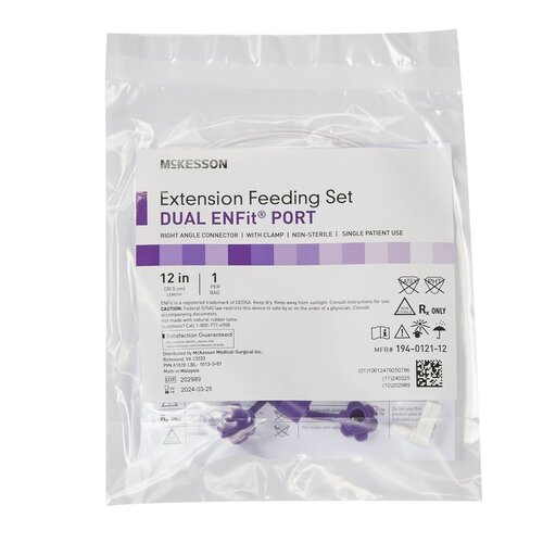 MON1183126BX - McKesson - McKesson Enteral Feeding Extension Set 12 Inch, Enfit, Y-Port, Right Angle Connector and Clamp, NonSterile, 5/BX
