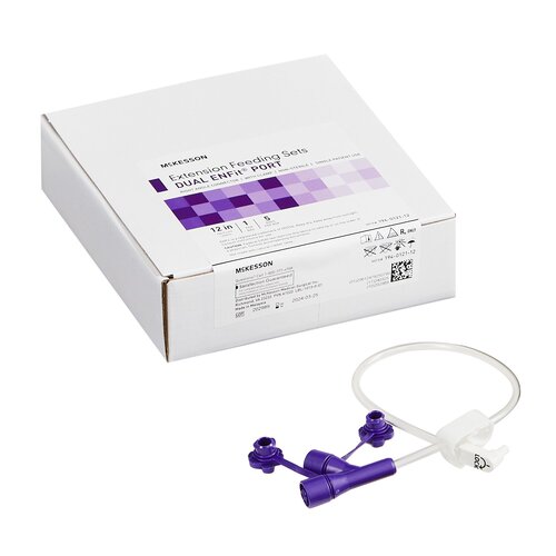 MON1183126BX - McKesson - McKesson Enteral Feeding Extension Set 12 Inch, Enfit, Y-Port, Right Angle Connector and Clamp, NonSterile, 5/BX