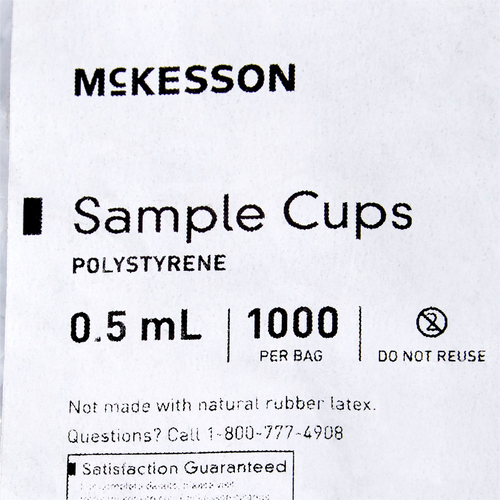 MON1183151BG - McKesson - McKesson McKesson Sample Cup 0.5 mL, Clear, 13.55 X 24.50 mm, Without Caps