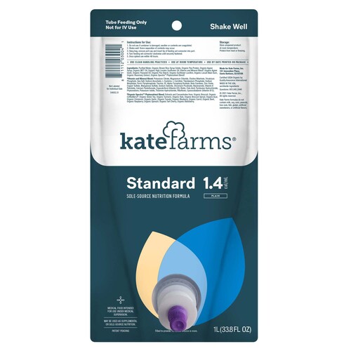MON1184939EA - Kate Farms - Kate Farms Tube Feeding Formula Kate Farms Standard 1.4 Closed System Unflavored Liquid 1000 mL Ready to Hang Prefilled Container