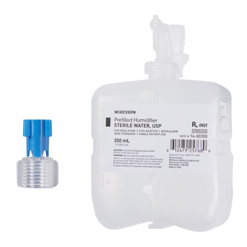 MON1185171CS - McKesson - McKesson McKesson Humidifier Bottle with Adapter 350 mL Sterile Water Universal, 20 EA/CS