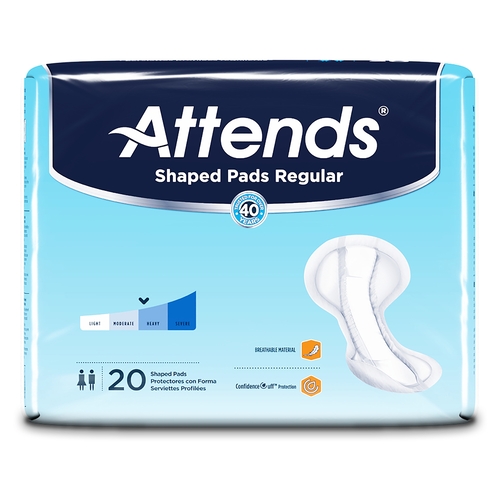 MON1186541CS - Attends - Attends Bladder Control Pad Attends Shaped Pads Regular 12 X 25.2 Inch Heavy Absorbency Polymer Core One Size Fits Most Adult Unisex Disposable, 80/CS