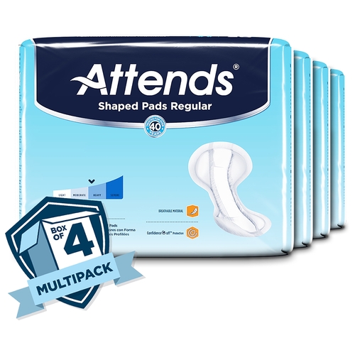 MON1186541CS - Attends - Attends Bladder Control Pad Attends Shaped Pads Regular 12 X 25.2 Inch Heavy Absorbency Polymer Core One Size Fits Most Adult Unisex Disposable, 80/CS