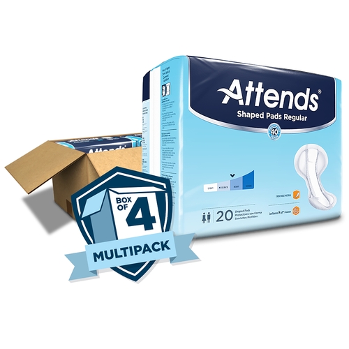 MON1186541CS - Attends - Attends Bladder Control Pad Attends Shaped Pads Regular 12 X 25.2 Inch Heavy Absorbency Polymer Core One Size Fits Most Adult Unisex Disposable, 80/CS