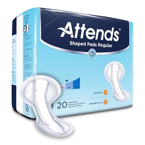 MON1186541CS - Attends - Attends Bladder Control Pad Attends Shaped Pads Regular 12 X 25.2 Inch Heavy Absorbency Polymer Core One Size Fits Most Adult Unisex Disposable, 80/CS