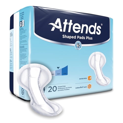 MON1186542CS - Attends - Attends Bladder Control Pad Attends Shaped Pads Super Plus 12 X 25-1/2 Inch Heavy Absorbency Polymer Core One Size Fits Most Adult Unisex Disposable, 80/CS