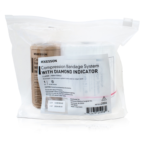 MON1194448CS - McKesson - McKesson 2 Layer Compression Bandage System 4 Inch X 7-1/10 Yard / 4 Inch X 6-9/10 Yard Self-adherent Closure Tan / White NonSterile, 8/CS