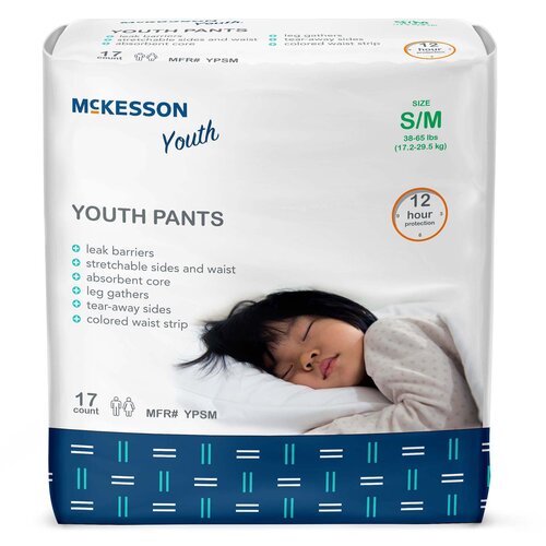 MON1198054CS - McKesson - McKesson Unisex Youth Absorbent Underwear McKesson Pull On with Tear Away Seams Small / Medium Disposable Heavy Absorbency, 68 EA/CS