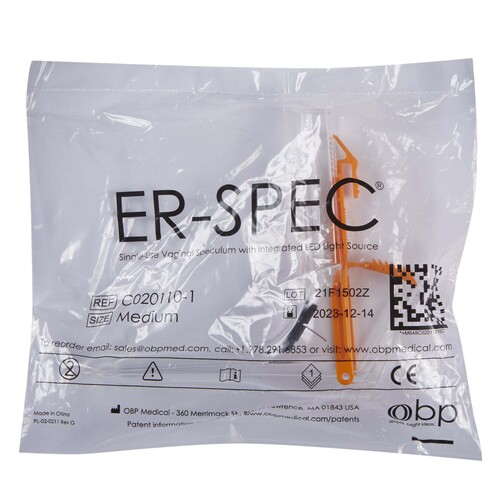 MON1198182BX - Cooper Surgical - Cooper Surgical Vaginal Speculum ER-SPEC Pederson NonSterile Office Grade Acrylic Medium Double Blade Duckbill Disposable Built-In Light Source