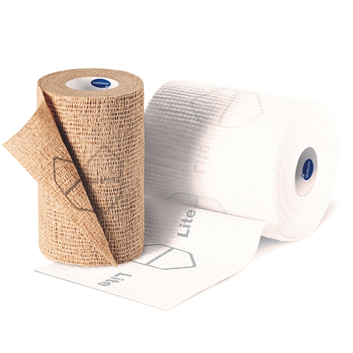 MON1198254CS - Hartmann - Hartmann 2 Layer Compression Bandage System with Visible Indicators TwoPress 2 Lite 4 Inch X 7.1 Yard / 4 Inch X 8.9 Yard Standard Compression Self-adherent Closure Tan / White NonSterile, 8/CS