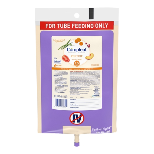 MON1206145CS - Nestle Healthcare Nutrition - Tube Feeding Formula Compleat Peptide 1.5 SpikeRight Plus 1000 mL UltraPak Bag Ready to Use Unflavored Adult, 6/CS