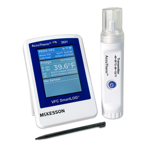 MON1207262EA - McKesson - Datalogging Refrigerator / Freezer Thermometer with Alarm Fahrenheit / Celsius Ambient -40 to +125&deg;C (-40&deg;F to 257&deg;F) / Sensor -40&deg; to 50&deg;C (-40&deg;F to 122&deg;F) Glycol Probe AC Adaptor / Battery Backup, 1 Each