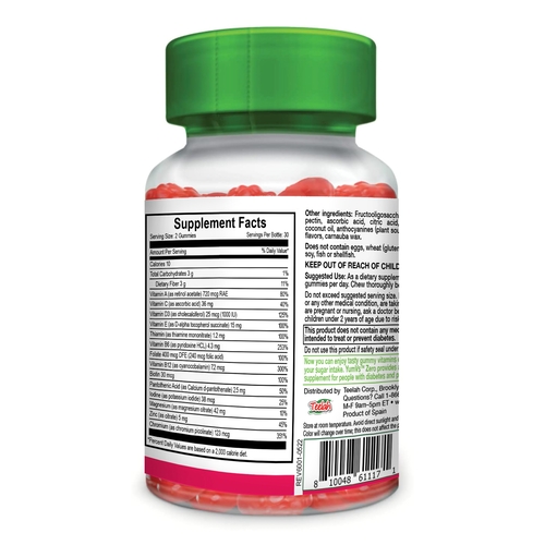 MON1211655CS - McKesson - McKesson Diabetic Multivitamin Supplement YumV's Zero Chromium / Thiamine / Magnesium Gummy 60 per Bottle Raspberry Flavor, 12/CS