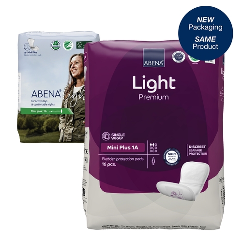 MON1218256CS - Abena - Bladder Control Pad Abena Premium Light Mini Plus 3.9 X 11 Inch Light Absorbency Fluff / Polymer Core Size 1A, 256 EA/CS