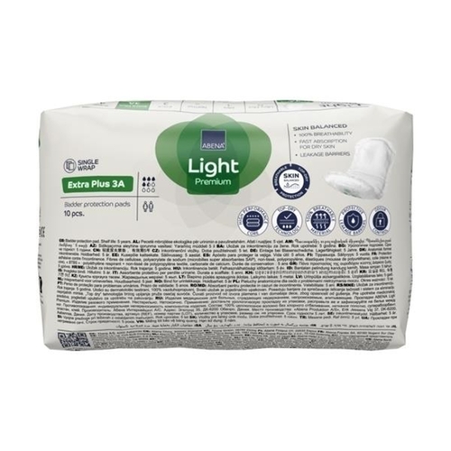 MON1218259CS - Abena - Bladder Control Pad Abena Premium Light Extra Plus 4.3 X 12.9 Inch Moderate Absorbency Fluff / Polymer Core Size 3A, 200 EA/CS