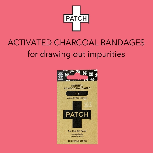 MON1219450CS - Nutricare - Adhesive Strip with Charcoal Patch On The Go Pack 3/4 X 3 Inch Bamboo / Activated Charcoal Rectangle Black Sterile, 4 EA/PK, 50 PK/BX, 2 BX/CS