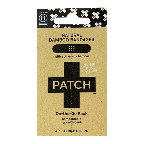 MON1219450CS - Nutricare - Adhesive Strip with Charcoal Patch On The Go Pack 3/4 X 3 Inch Bamboo / Activated Charcoal Rectangle Black Sterile, 4 EA/PK, 50 PK/BX, 2 BX/CS