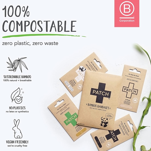 MON1219454CS - Nutricare - Adhesive Strip Patch On The Go Sample Pack 3/4 X 3 Inch Bamboo / Activated Charcoal / Coconut Oil / Aloe Vera Rectangle Tan Sterile, 16 EA/OK, 100 PK/CS