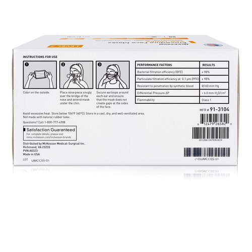 MON1221960CS - McKesson - McKesson Procedure Mask Earloops One Size Fits Most Blue NonSterile ASTM Level 3 Adult