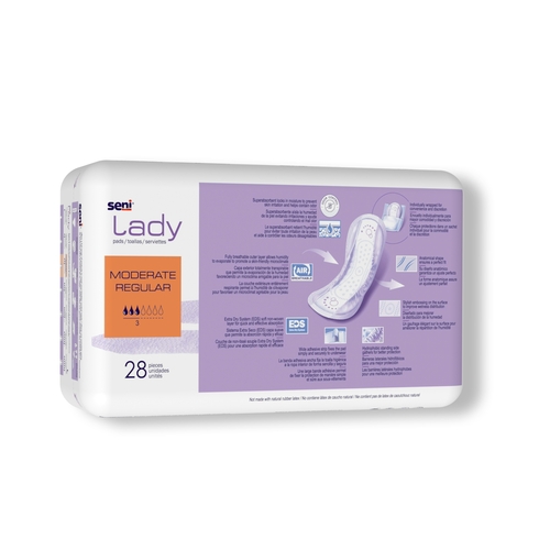 MON1222535PK - TZMO - TZMO Bladder Control Pad Seni Lady Moderate 10 Inch Length Moderate Absorbency Superabsorbant Core One Size Fits Most, 28 EA/PK