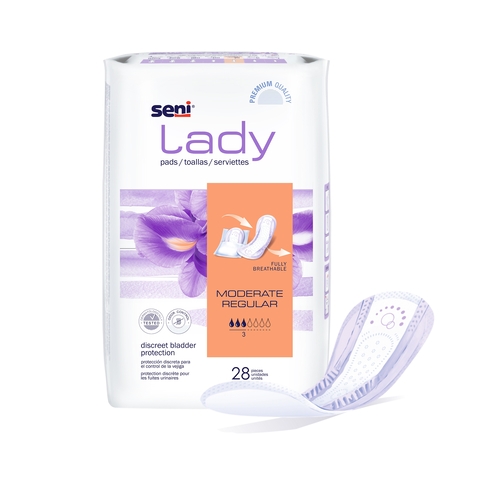 MON1222535PK - TZMO - TZMO Bladder Control Pad Seni Lady Moderate 10 Inch Length Moderate Absorbency Superabsorbant Core One Size Fits Most, 28 EA/PK
