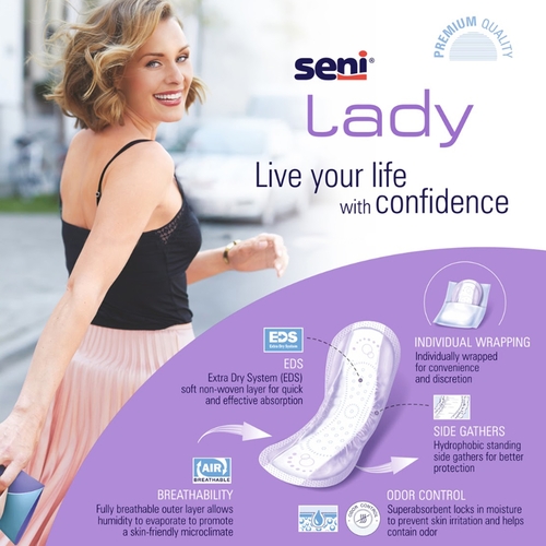 MON1222535PK - TZMO - TZMO Bladder Control Pad Seni Lady Moderate 10 Inch Length Moderate Absorbency Superabsorbant Core One Size Fits Most, 28 EA/PK
