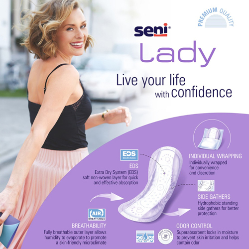 MON1222539PK - TZMO - TZMO Bladder Control Pad Seni Lady Ultimate 16-1/2 Inch Length Heavy Absorbency Super Absorbent Core One Size Fits Most, 26 per Pack